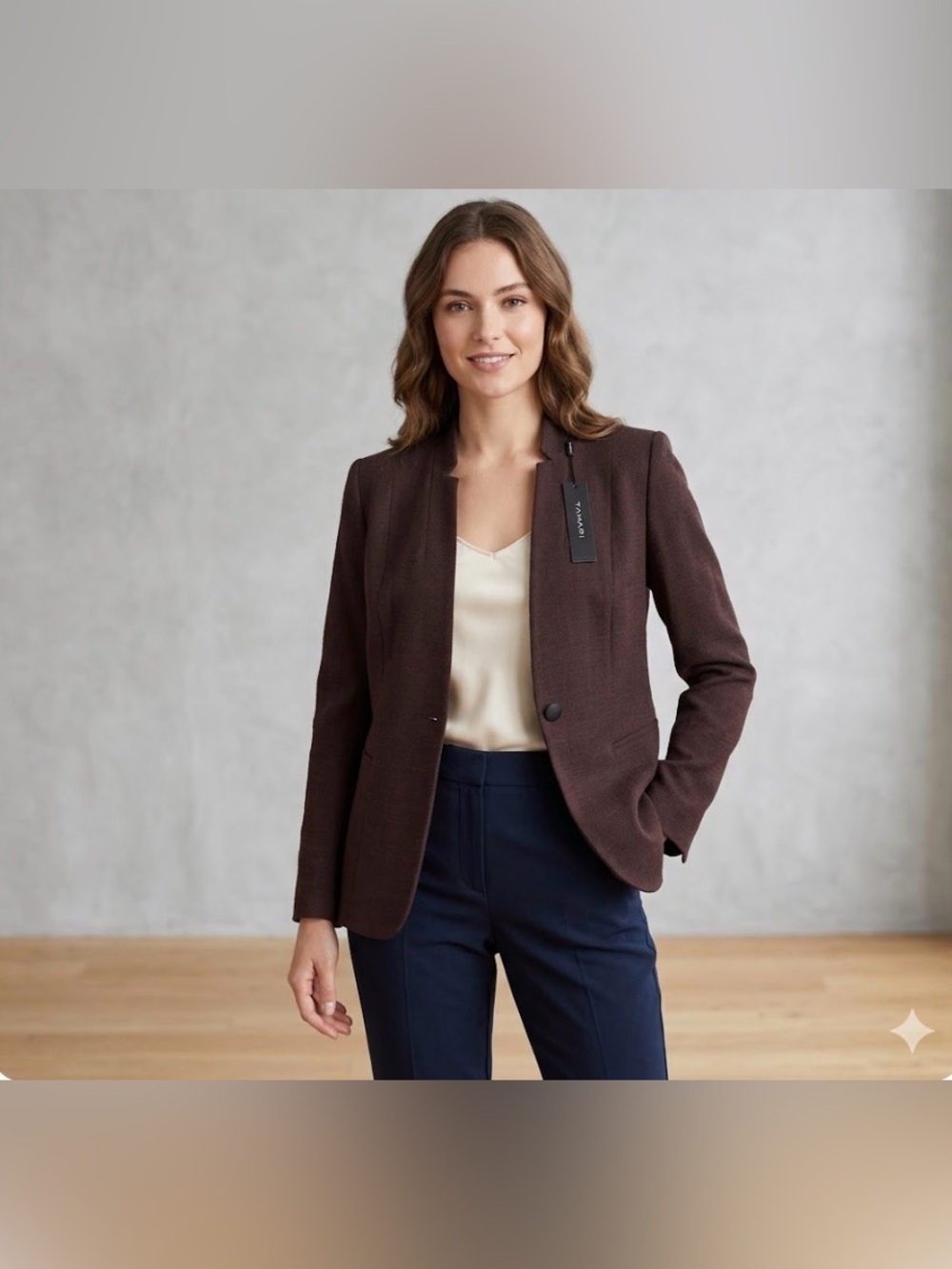 T Tahari Jacket Size 8 Burgundy Mix Textured Blazer